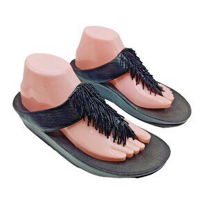 SOLD Fitflop Electra Sandal Woman's Size 8 Black Leather Wedge Thong Platform